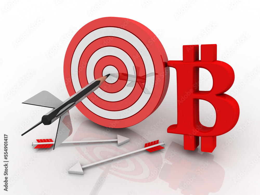 Poster 3d rendering bitcoin sign with target