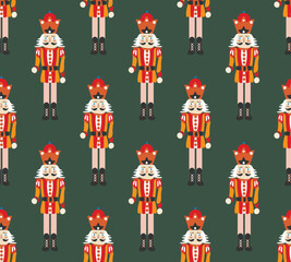 Hand Drawn Nutcracker Seamless Christmas Pattern Cute Illustration Trendy Colors Sweet Gift Concept Perfect for Allover Print Wrapping Paper or Decoration