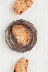 Food Background Freshly Baked Italian Cookies Biscotti or Cantuccini Beige Background Top View Pattern