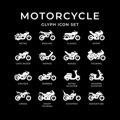 Set glyph icons of motorcycle