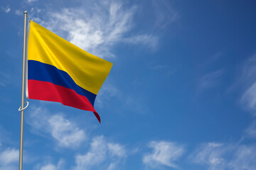 Republic of Colombia Flag over Blue Sky Background. 3D Illustration