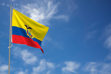 Republic of Ecuador Flag over Blue Sky Background. 3D Illustration
