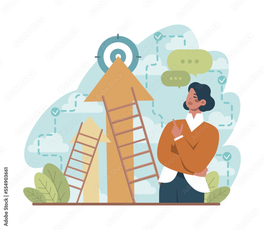 Poster challenge concept. character overcoming obstacles and hurdles