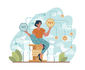 Choice concept. Difficult decision-making, success or failure. Multiple options