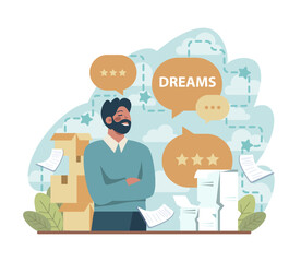 Daydreaming concept. Young characters dreaming or daydreaming