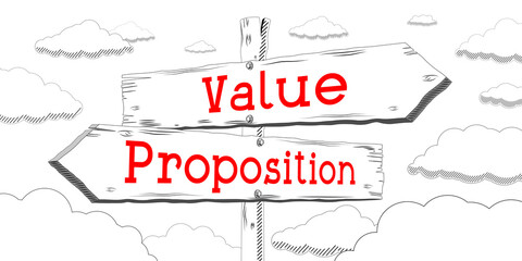Value, proposition - outline signpost with two arrows