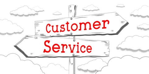 Customer service - outline signpost with two arrows