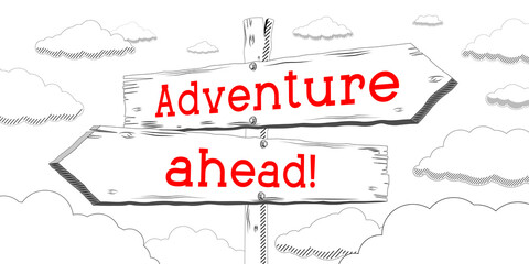 Adventure ahead - outline signpost with two arrows