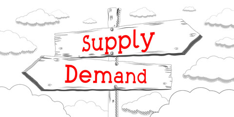 Obraz premium Supply, demand - outline signpost with two arrows