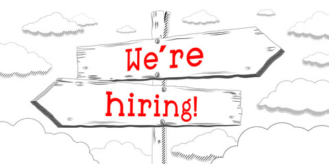 We are hiring - outline signpost with two arrows