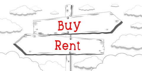 Buy or rent - outline signpost with two arrows