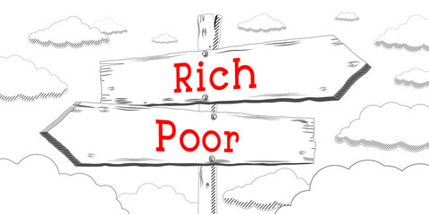 Obraz premium Rich or poor - outline signpost with two arrows