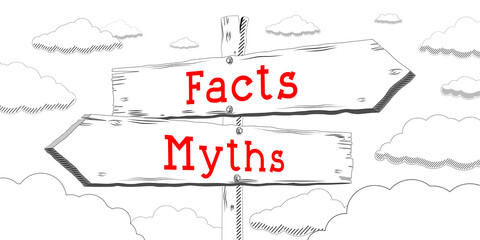 Myths and facts - outline signpost with two arrows