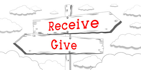 Give or receive - outline signpost with two arrows