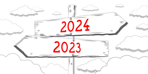 2023 and 2024 - outline signpost with two arrows