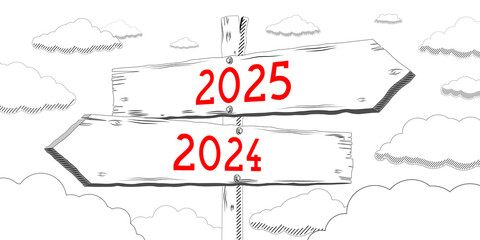 2024 and 2025 - outline signpost with two arrows