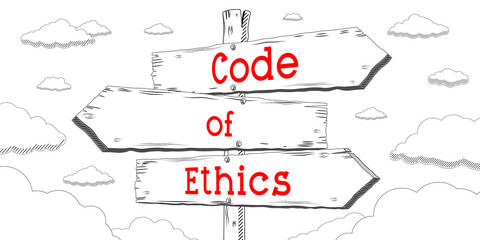 Code of ethics - outline signpost with three arrows