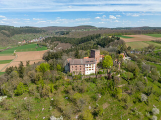 Aerial view, Gamburg Castle above Gamburg, Werbach, Tauber Valley, Baden-W&uuml;rttemberg, Germany
