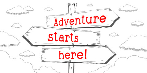 Adventure starts here - outline signpost with three arrows © PX Media