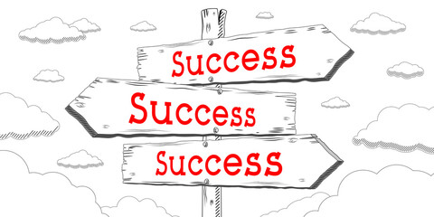 Success - outline signpost with three arrows