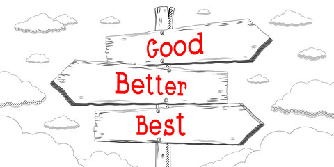 Good, better, best - outline signpost with three arrows