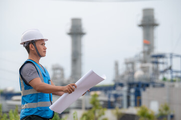 Two engineer working at power plant,Work together happily,Help each other analyze the problem,Consult about development guidelines