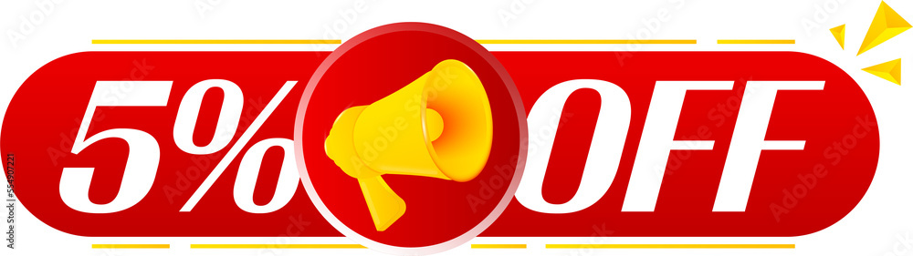 Aufkleber megaphone with 5 percent off on white background. megaphone banner. web design. vector