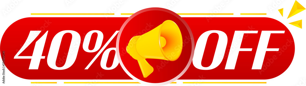 Aufkleber megaphone with 40 percent off on white background. megaphone banner. web design. vector