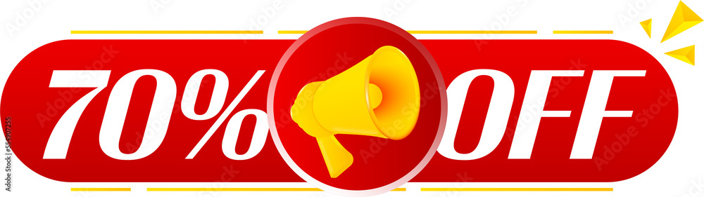 Aufkleber megaphone with 70 percent off on white background. megaphone banner. web design. vector