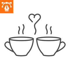 Two lovely mugs line icon, outline style icon for web site or mobile app, dating and valentines day, hot cups vector icon, simple vector illustration, vector graphics with editable strokes.