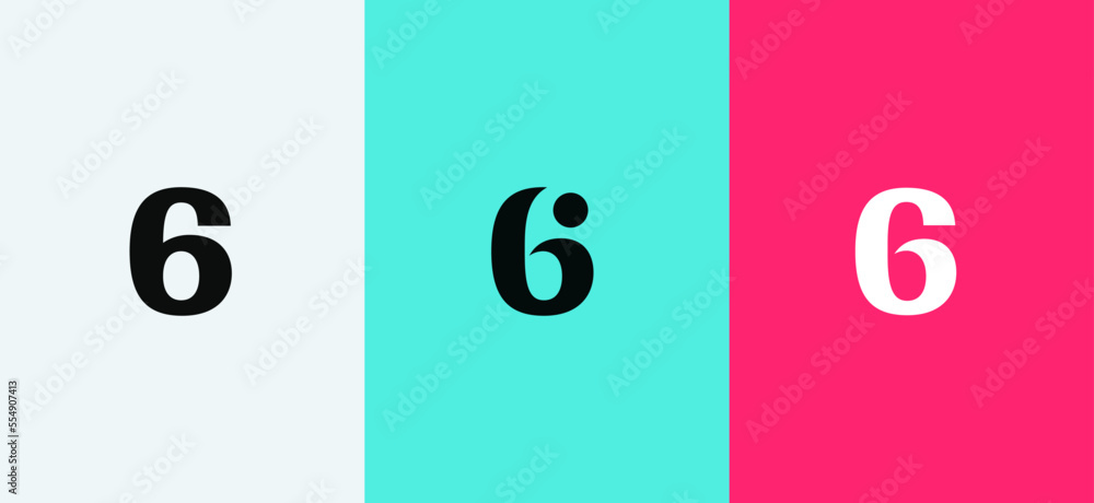 Poster set of number 6 minimal logo icon design template elements