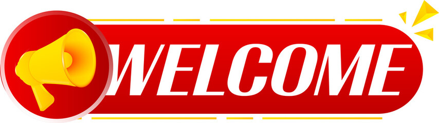 Megaphone with welcome on white background. Megaphone banner. Web design. Vector