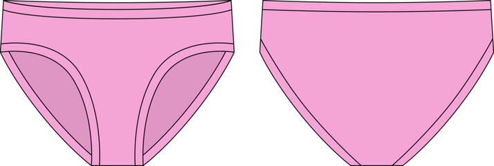 Girls knickers technical sketch illustration. Pink color. Children's underpants.