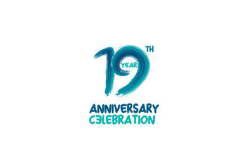 19th, 19 years, 19 year anniversary celebration fun style logotype. anniversary white logo with green blue color isolated on white background, vector design for celebrating event