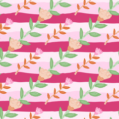 Decorative floral wallpaper. Folk flower seamless pattern in naive art style.