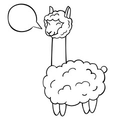 Hand drawn cute outline llama isolated on white background. Perfect for coloring page, coloring book, print. Vector illustration.