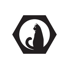 Circle cat animal logo template design . icon logo . silhouette logo 