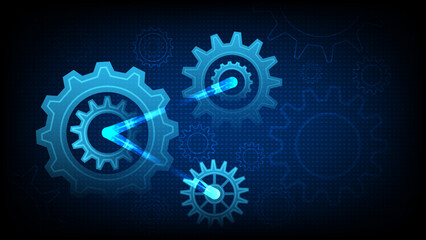 Gears background. Abstract blue futuristic graphic with cogs and wheels system.Hi-tech digital technology and engineering. Future technology vector concept. Illustration transmission steel cogwheel. 