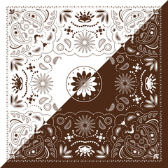 brown bandana kerchief paisley fabric patchwork abstract vector seamless pattern.