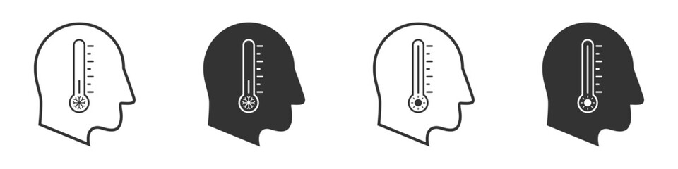 Thermometer icon in the human head. Vector illustration.