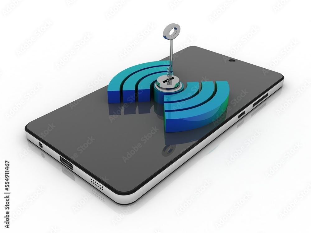 Aufkleber 3d rendering transmitter mobile wifi protect key