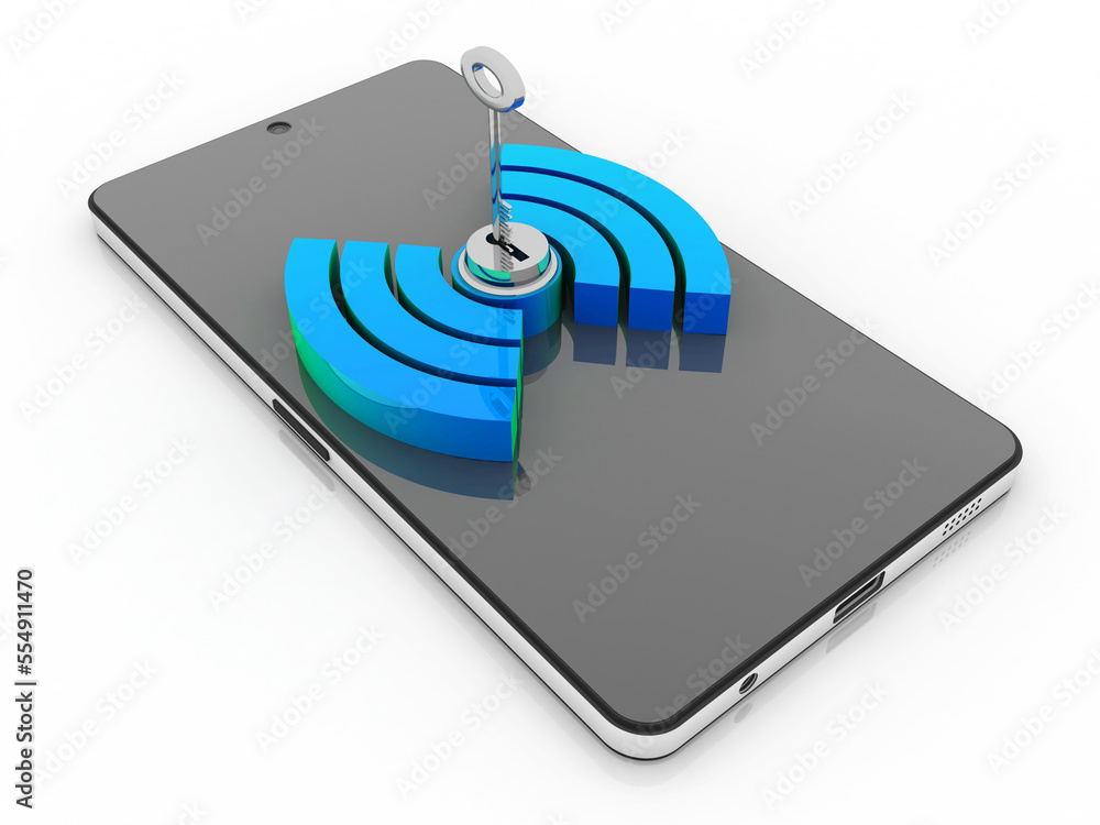 Aufkleber 3d rendering transmitter mobile wifi protect key