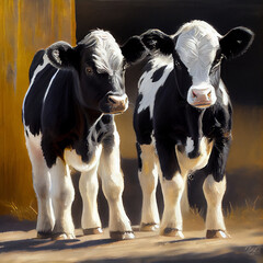 Calves on a farm oil painting style generative art