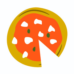illustrazione con parte di pizza Margherita e olive senza spicchio su sfondo bianco