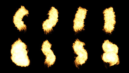 Set of realistic isolated fire flame collection