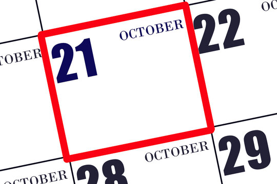 Daily calendar for 21 October. Autumn month, day of the year concept.