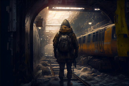 man in the cyberpunk subway