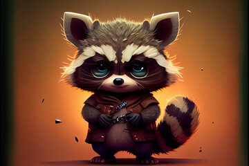 cute cartoon raccoon - obrazy, fototapety, plakaty