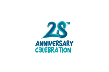 28th, 28 years, 28 year anniversary celebration fun style logotype. anniversary white logo with green blue color isolated on white background, vector design for celebrating event