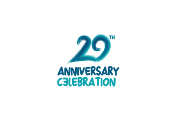 29th, 29 years, 29 year anniversary celebration fun style logotype. anniversary white logo with green blue color isolated on white background, vector design for celebrating event